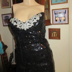 Fancy Black Strapless Sequin Dressy Party Dress LORALIE ORIGINAL Size 8